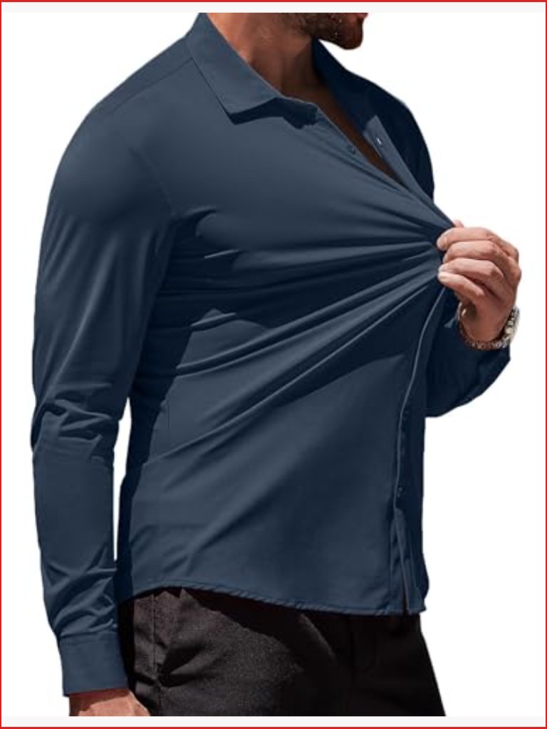 Muscle Fit Dress Shirt Wrinkle-Free Stretch Button Down Long Sleeve
